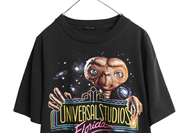 90s ★ ユニバーサルスタジオ E.T. イラスト プリント Tシャツ メンズ L / オールド オフィシャル 当時物 ムービー キャラクター 企業物 黒