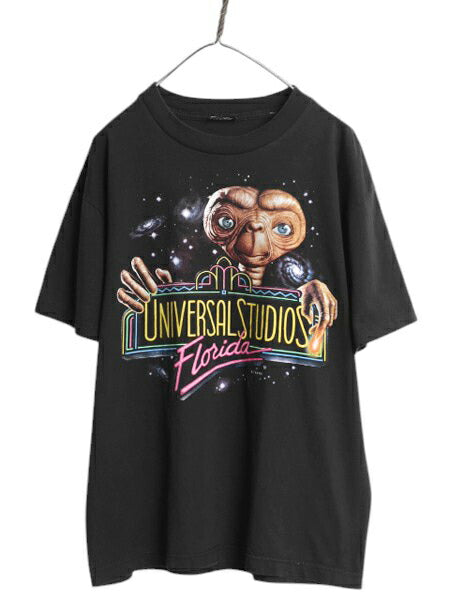90s ★ ユニバーサルスタジオ E.T. イラスト プリント Tシャツ メンズ L / オールド オフィシャル 当時物 ムービー キャラクター 企業物 黒