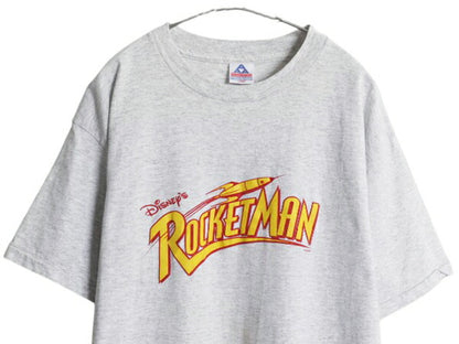 90s ★ ディズニー オフィシャル ロケットマン ロゴ プリント Tシャツ メンズ L / オールド 当時物 ムービー イラスト シングルステッチ 灰