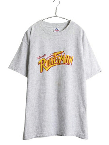 90s ★ ディズニー オフィシャル ロケットマン ロゴ プリント Tシャツ メンズ L / オールド 当時物 ムービー イラスト シングルステッチ 灰