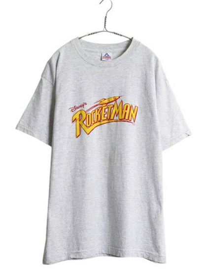 90s ★ ディズニー オフィシャル ロケットマン ロゴ プリント Tシャツ メンズ L / オールド 当時物 ムービー イラスト シングルステッチ 灰