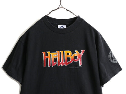 00s ★ ヘルボーイ プリント 半袖 Tシャツ ( メンズ M ) 00年代 HELLBOY オフィシャル 映画 ムービー アメコミ ヘビーウェイト 当時物 黒
