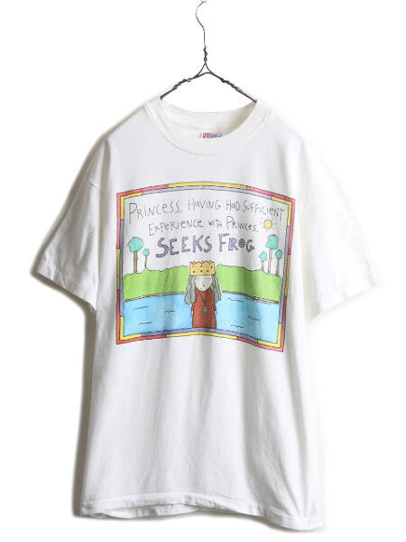 90s USA製 ★ アート ジョーク プリント 半袖 Tシャツ ( メンズ L ) 90年代 オールド イラスト ヘインズ  ヘビーウェイト シングルステッチ