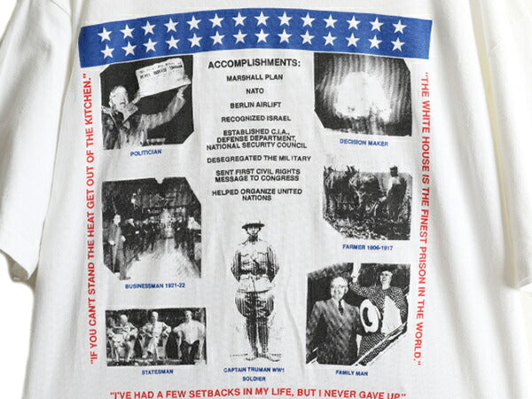 90s ★ トルーマン 大統領 追悼 両面 プリント 半袖 Tシャツ メンズ L 程/ 90年代 アメリカ 偉人 フォトプリント ヘビーウェイト 白 星条旗