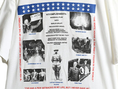 90s ★ トルーマン 大統領 追悼 両面 プリント 半袖 Tシャツ メンズ L 程/ 90年代 アメリカ 偉人 フォトプリント ヘビーウェイト 白 星条旗