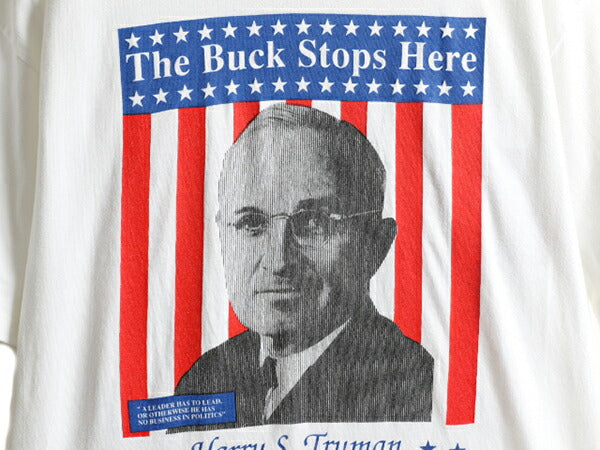 90s ★ トルーマン 大統領 追悼 両面 プリント 半袖 Tシャツ メンズ L 程/ 90年代 アメリカ 偉人 フォトプリント ヘビーウェイト 白 星条旗