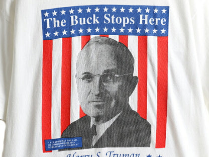 90s ★ トルーマン 大統領 追悼 両面 プリント 半袖 Tシャツ メンズ L 程/ 90年代 アメリカ 偉人 フォトプリント ヘビーウェイト 白 星条旗
