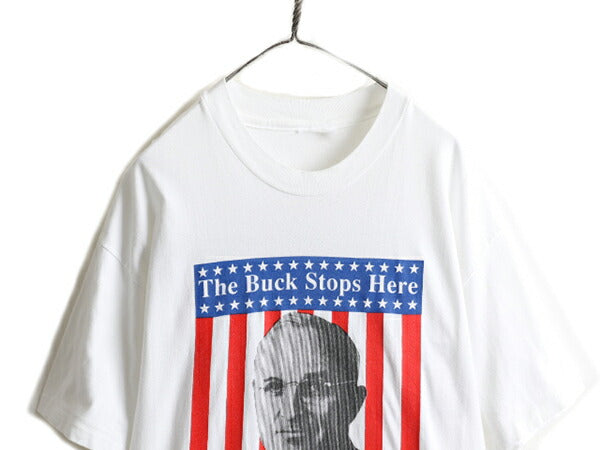 90s ★ トルーマン 大統領 追悼 両面 プリント 半袖 Tシャツ メンズ L 程/ 90年代 アメリカ 偉人 フォトプリント ヘビーウェイト 白 星条旗