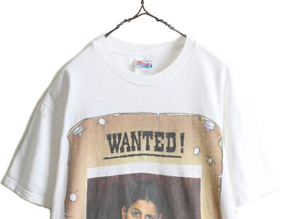 90s ★ WANTED フォト プリント 半袖 T シャツ ( メンズ L ) 90年代 オールド ヘビーウェイト ジョーク 半袖Tシャツ プリントT フォトT 白