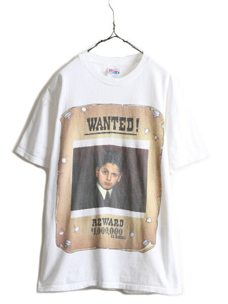 90s ★ WANTED フォト プリント 半袖 T シャツ ( メンズ L ) 90年代 オールド ヘビーウェイト ジョーク 半袖Tシャツ プリントT フォトT 白