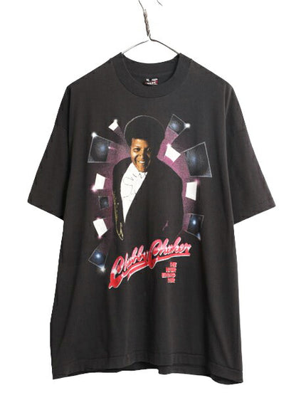 90s USA製 ★ チャビー チェッカー イラスト プリント Tシャツ メンズ XXL 古着 黒 オールド バンド ロック グラフィック シングルステッチ