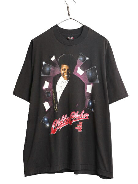 90s USA製 ★ チャビー チェッカー イラスト プリント Tシャツ メンズ XXL 古着 黒 オールド バンド ロック グラフィック シングルステッチ