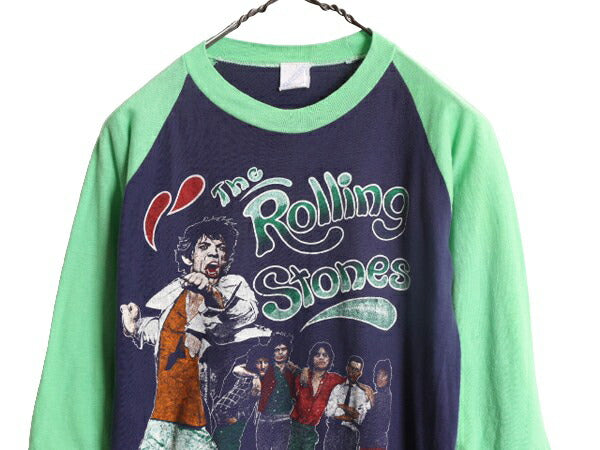 パキ綿 80s ★ ローリングストーンズ プリント ベースボール Tシャツ メンズ M 小さめ S 程/ ヴィンテージ 当時物 ロック バンド ラグラン