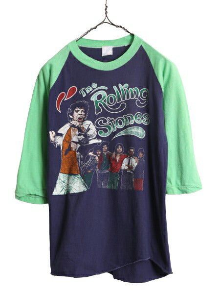 パキ綿 80s ★ ローリングストーンズ プリント ベースボール Tシャツ メンズ M 小さめ S 程/ ヴィンテージ 当時物 ロック バンド ラグラン