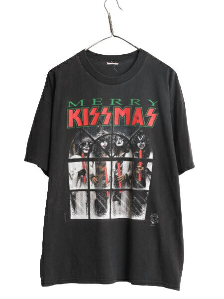 90s ★ キッス クリスマス グラフィック イラスト プリント Tシャツ メンズ XL 程/ オールド KISS 当時物 オフィシャル バンド ロック 黒