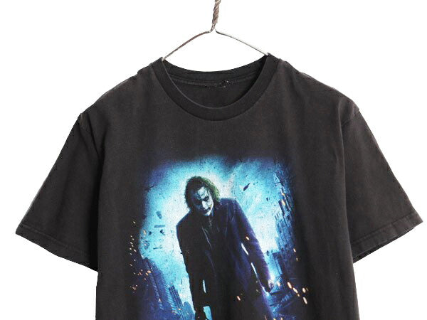 00s ★ ダークナイト ジョーカー イラスト プリント Tシャツ メンズ L / 古着 オールド DARK KNIGHT オフィシャル ムービー 映画 当時物 黒