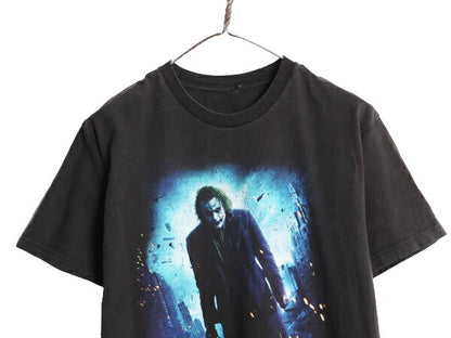 00s ★ ダークナイト ジョーカー イラスト プリント Tシャツ メンズ L / 古着 オールド DARK KNIGHT オフィシャル ムービー 映画 当時物 黒