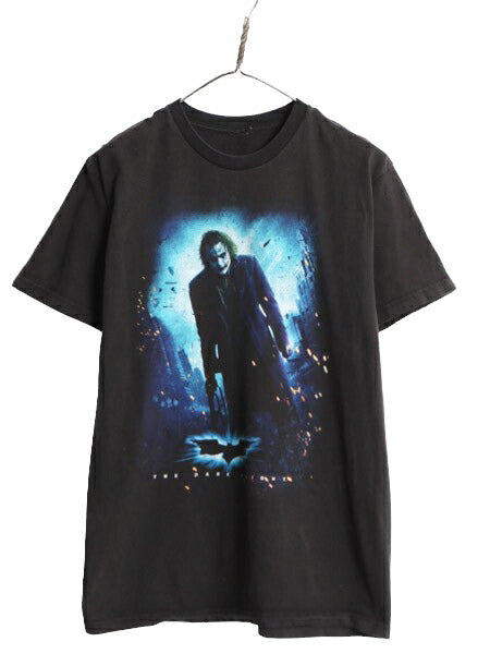 00s ★ ダークナイト ジョーカー イラスト プリント Tシャツ メンズ L / 古着 オールド DARK KNIGHT オフィシャル ムービー 映画 当時物 黒