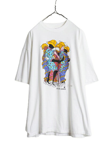 90s USA製 ★ アート イラスト プリント Tシャツ メンズ XL 古着 90年代 オールド 絵画 芸術 メッセージ グラフィック シングルステッチ 白