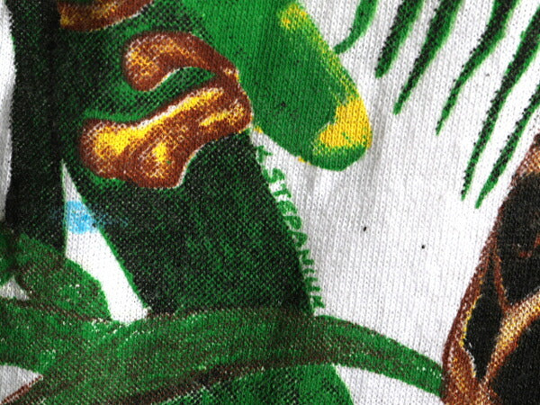デッドストック 90s ★ WILD ORTS アニマル オールオーバー プリント Tシャツ メンズ XL / イラスト アート 動物 花 シングルステッチ 白