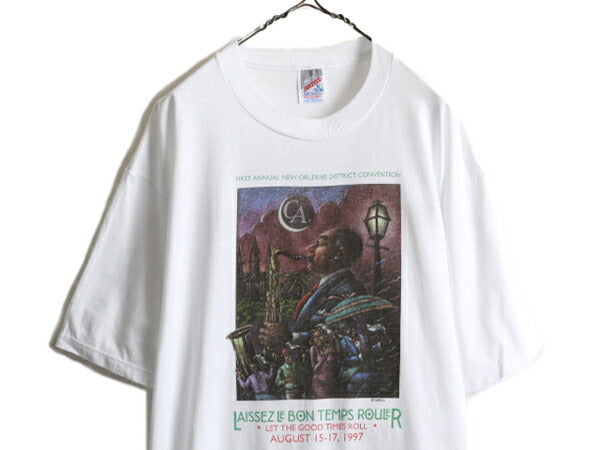 90s USA製 ★ ジャズ アート プリント Tシャツ ( メンズ XL ) 90年代 オールド JAZZ 芸術 イラスト シングルステッチ 白 ヘビーウェイト