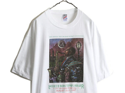 90s USA製 ★ ジャズ アート プリント Tシャツ ( メンズ XL ) 90年代 オールド JAZZ 芸術 イラスト シングルステッチ 白 ヘビーウェイト