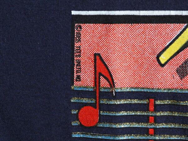 80s USA製 ★ ジャズ アート プリント 半袖 Tシャツ メンズ L / 80年代 ビンテージ 当時物 JAZZ 芸術 イラスト バンド シングルステッチ 紺