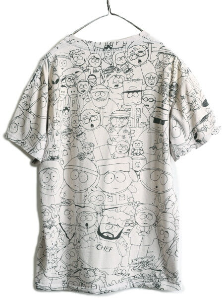 00s ★ サウスパーク キャラクター オールオーバー プリント Tシャツ メンズ L 程/ オールド SOUTH PARK アニメ 総柄 オフィシャル 当時物
