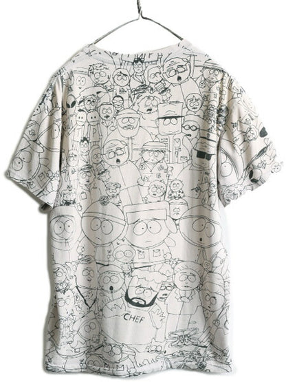 00s ★ サウスパーク キャラクター オールオーバー プリント Tシャツ メンズ L 程/ オールド SOUTH PARK アニメ 総柄 オフィシャル 当時物