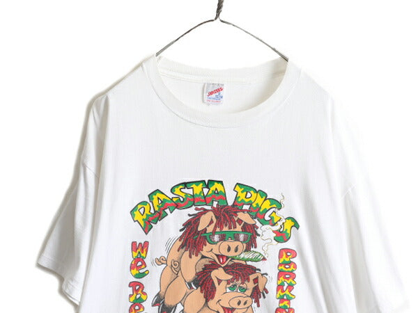 90s USA製 大きいサイズ 2X ★ アニマル エロ プリント Tシャツ メンズ XXL / 90年代 マリファナ アート ジョーク パロディー セックス 白