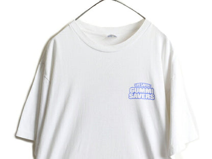 90s USA製 ★ キャラクター 両面 プリント Tシャツ ( メンズ XL ) 古着 90年代 オールド 企業物 イラスト LIFE SAVERS シングルステッチ 白