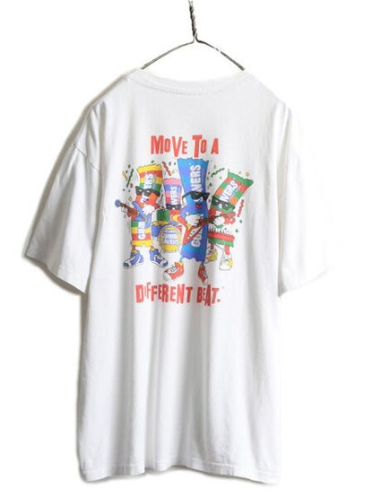 90s USA製 ★ キャラクター 両面 プリント Tシャツ ( メンズ XL ) 古着 90年代 オールド 企業物 イラスト LIFE SAVERS シングルステッチ 白