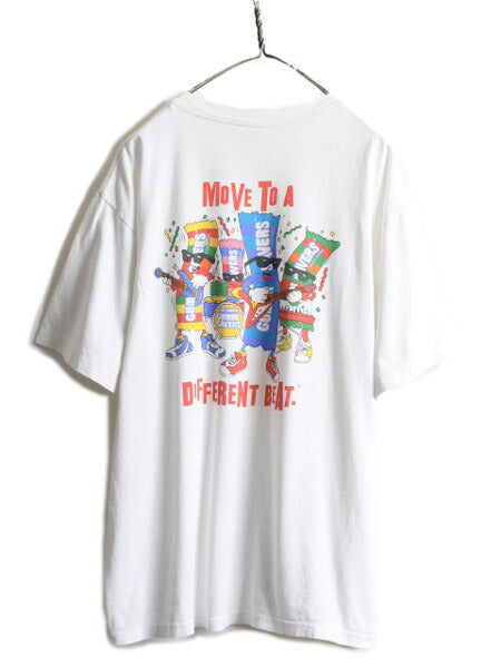 90s USA製 ★ キャラクター 両面 プリント Tシャツ ( メンズ XL ) 古着 90年代 オールド 企業物 イラスト LIFE SAVERS シングルステッチ 白