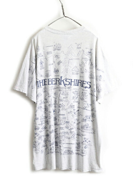 90s 大きいサイズ XL ★ 地図 オールオーバー プリント Tシャツ メンズ / 90年代 オールド マップ 総柄 大判 アート イラスト 霜降り 灰