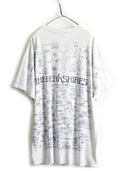 90s 大きいサイズ XL ★ 地図 オールオーバー プリント Tシャツ メンズ / 90年代 オールド マップ 総柄 大判 アート イラスト 霜降り 灰