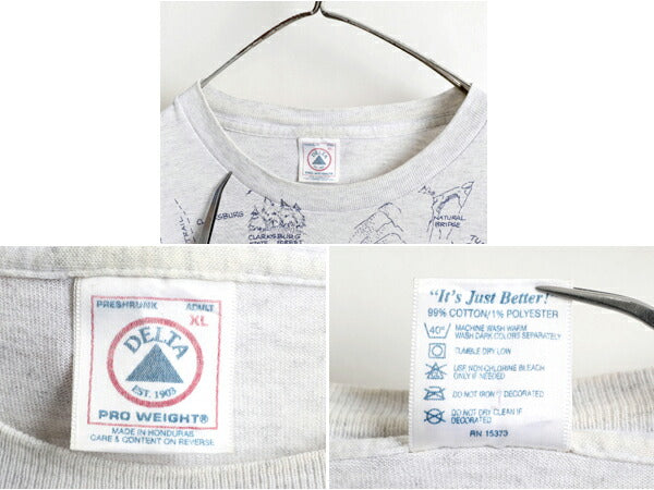 90s 大きいサイズ XL ★ 地図 オールオーバー プリント Tシャツ メンズ / 90年代 オールド マップ 総柄 大判 アート イラスト 霜降り 灰