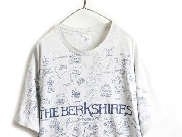 90s 大きいサイズ XL ★ 地図 オールオーバー プリント Tシャツ メンズ / 90年代 オールド マップ 総柄 大判 アート イラスト 霜降り 灰