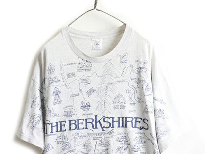 90s 大きいサイズ XL ★ 地図 オールオーバー プリント Tシャツ メンズ / 90年代 オールド マップ 総柄 大判 アート イラスト 霜降り 灰