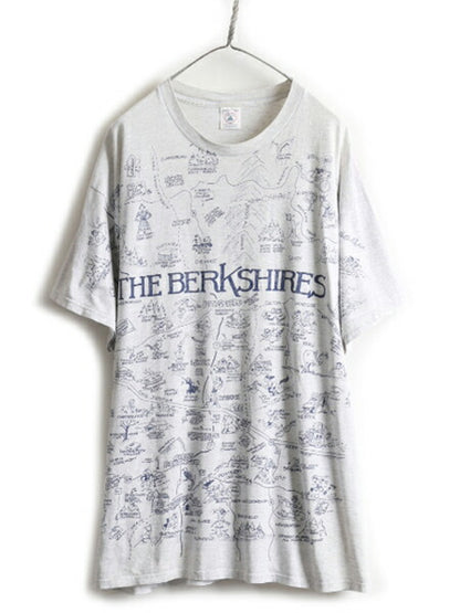 90s 大きいサイズ XL ★ 地図 オールオーバー プリント Tシャツ メンズ / 90年代 オールド マップ 総柄 大判 アート イラスト 霜降り 灰