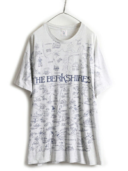 90s 大きいサイズ XL ★ 地図 オールオーバー プリント Tシャツ メンズ / 90年代 オールド マップ 総柄 大判 アート イラスト 霜降り 灰