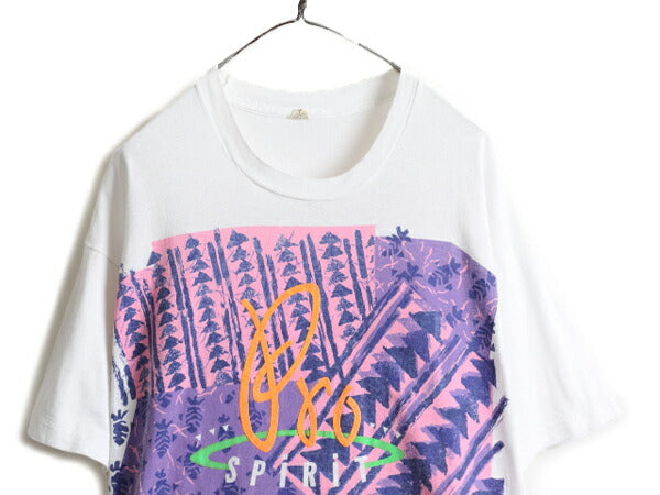 80s USA製 大きいサイズ XXXL ★ アート 大判 発泡 プリント 半袖 Tシャツ メンズ 3XL / 80年代 ビンテージ イラスト シングルステッチ 白