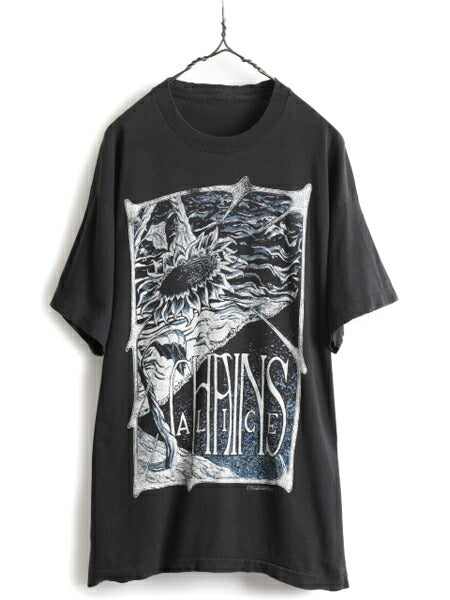 90s ★ アリスインチェインズ ひまわり アート プリント Tシャツ メンズ XL / 90年代 オフィシャル AliceinChains 当時物 バンド ロック 黒