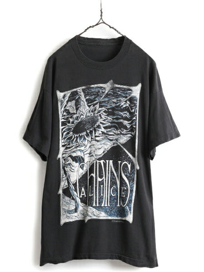 90s ★ アリスインチェインズ ひまわり アート プリント Tシャツ メンズ XL / 90年代 オフィシャル AliceinChains 当時物 バンド ロック 黒