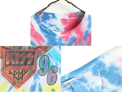 90s ★ キッス 両面 プリント タイダイ 半袖 Tシャツ メンズ L 程/ 90年代 オールド KISS 当時物 バンド ロック イラスト シングルステッチ