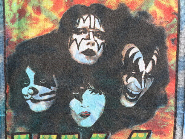 90s ★ キッス 両面 プリント タイダイ 半袖 Tシャツ メンズ L 程/ 90年代 オールド KISS 当時物 バンド ロック イラスト シングルステッチ