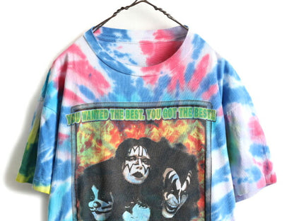 90s ★ キッス 両面 プリント タイダイ 半袖 Tシャツ メンズ L 程/ 90年代 オールド KISS 当時物 バンド ロック イラスト シングルステッチ