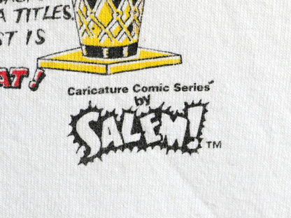 90s USA製 ★ NBA オフィシャル シカゴ ブルズ プリント Tシャツ ( メンズ M ) 90年代 当時物 バスケ イラスト ジョーダン キャラクター 白