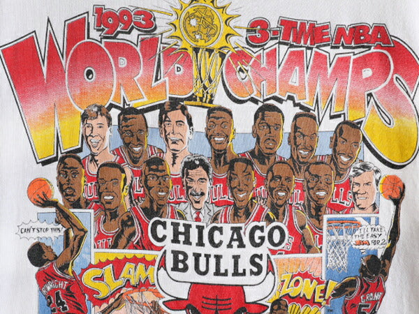 90s USA製 ★ NBA オフィシャル シカゴ ブルズ プリント Tシャツ ( メンズ M ) 90年代 当時物 バスケ イラスト ジョーダン キャラクター 白