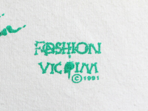 90s ★ FASHION VICTIM スカル 四十八手 イラスト 発泡 プリント Tシャツ メンズ L 程/ 90年代 オールド 当時物 アート エロ ドクロ SEX 白