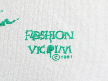 90s ★ FASHION VICTIM スカル 四十八手 イラスト 発泡 プリント Tシャツ メンズ L 程/ 90年代 オールド 当時物 アート エロ ドクロ SEX 白